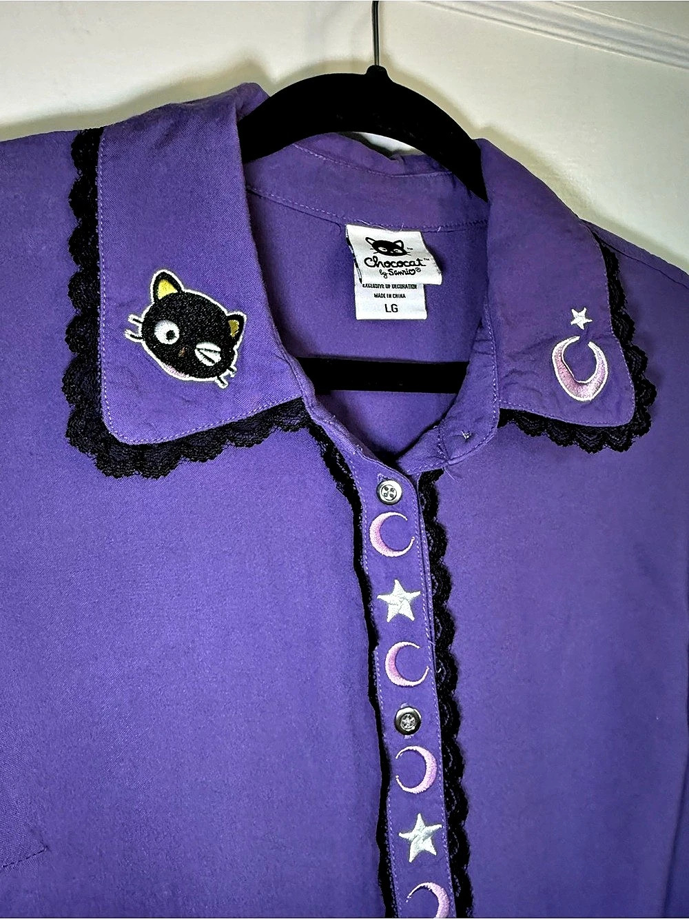 Hot Topic Sanrio Chococat Celestial Lace Embroidered Button-Up Kawaii Goth Large - Picture 3 of 12